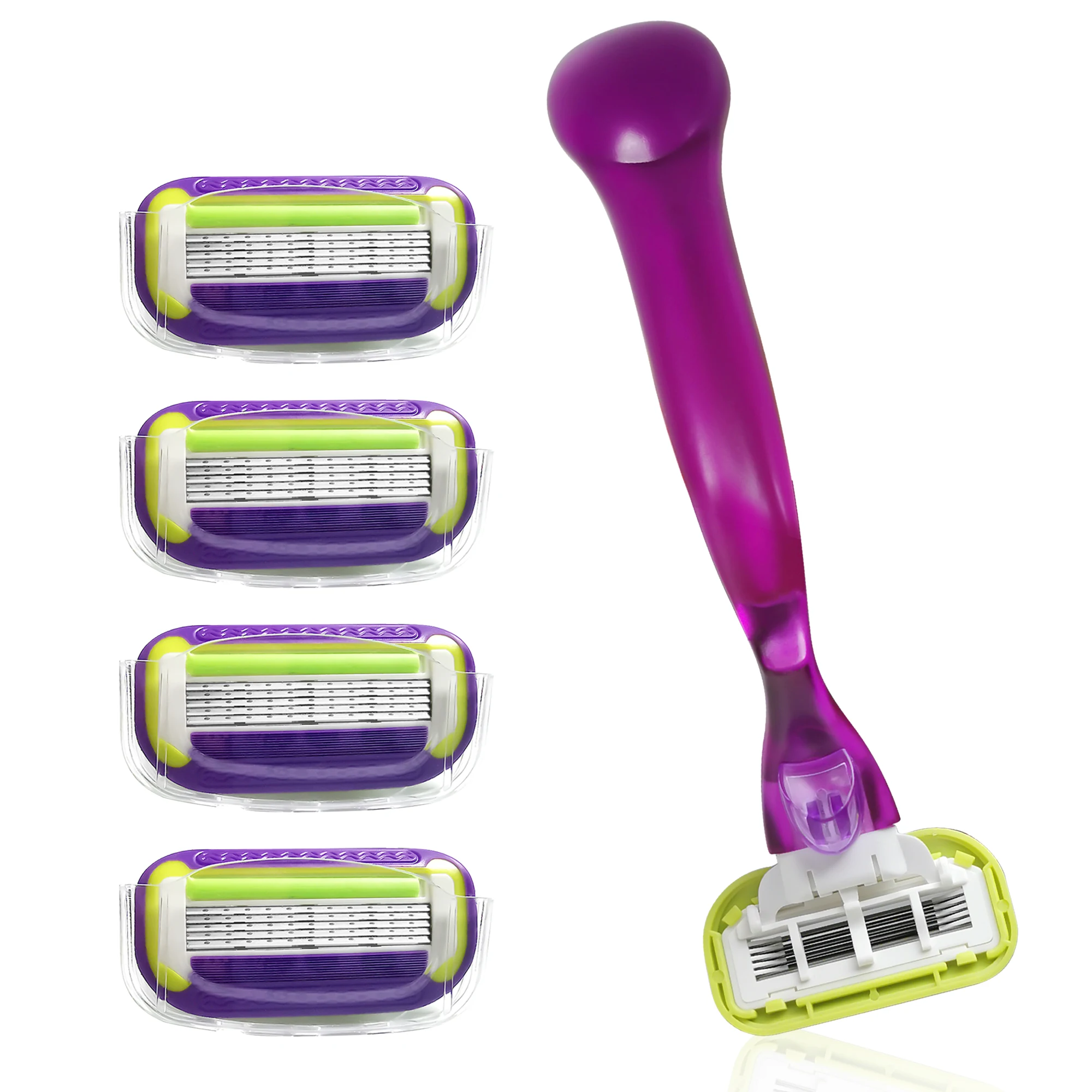 5-Blade Women's Razor, Reusable Replacement Heads, Body Hair Removal Shaver for Legs Bikini,