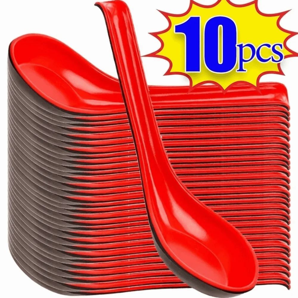 1/5/10pcs Practical Bicolor Soup Spoon Drop-resistant Heat-resistant Rice Spoons With Hook Tableware Long Handle Spoon Bar