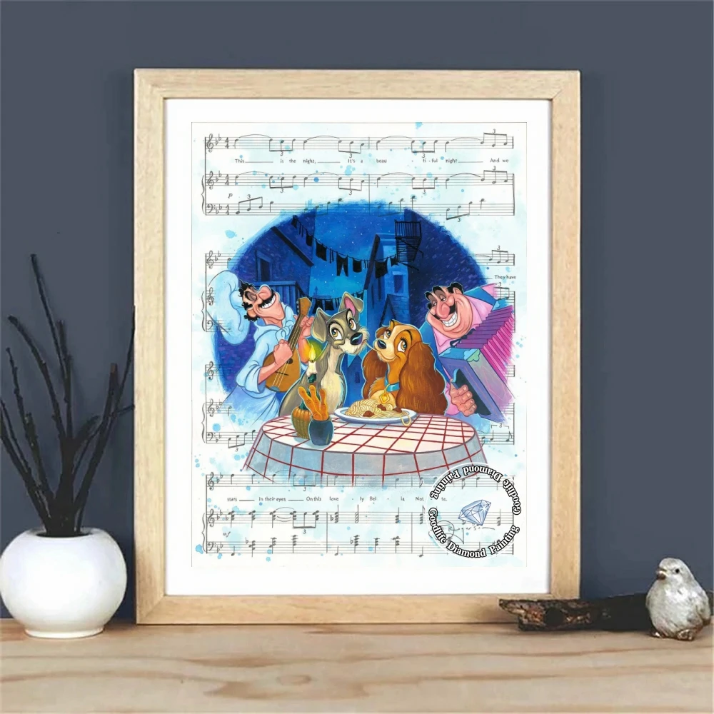 

5D DIY Diamond Painting Lady and the Tramp Bella Notte Disney Cartoon Art Cross Stitch Rhinestones Mosaic Embroidery Home Decor