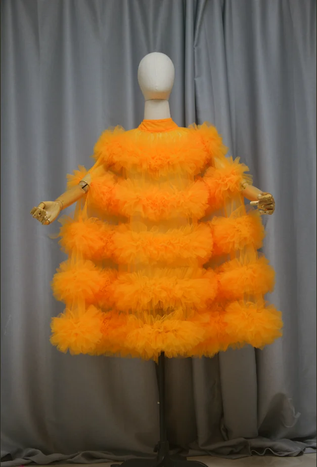 

multi-layer Short orange Tulle Women Dresses Ruffles Trimmed Tutu Tulle Mini Female Party Dress Mini ball dress custom Size