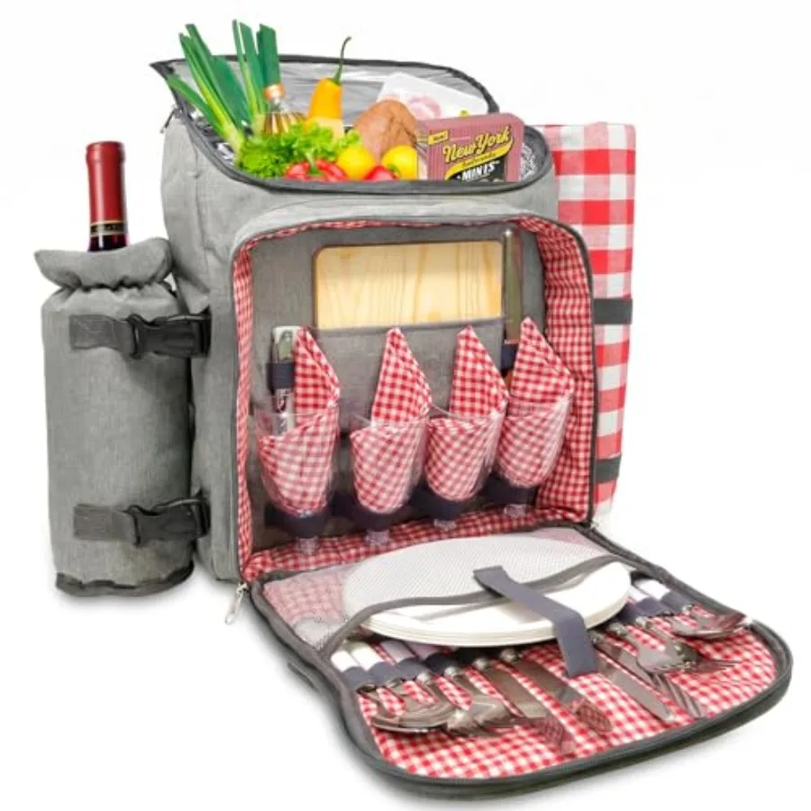 

Picnic Backpack for 4 Insulated Picnic Set with Dinnerware Wine Cooler Blanket and Cutlery Service Waterproof Outdoor Bag for B