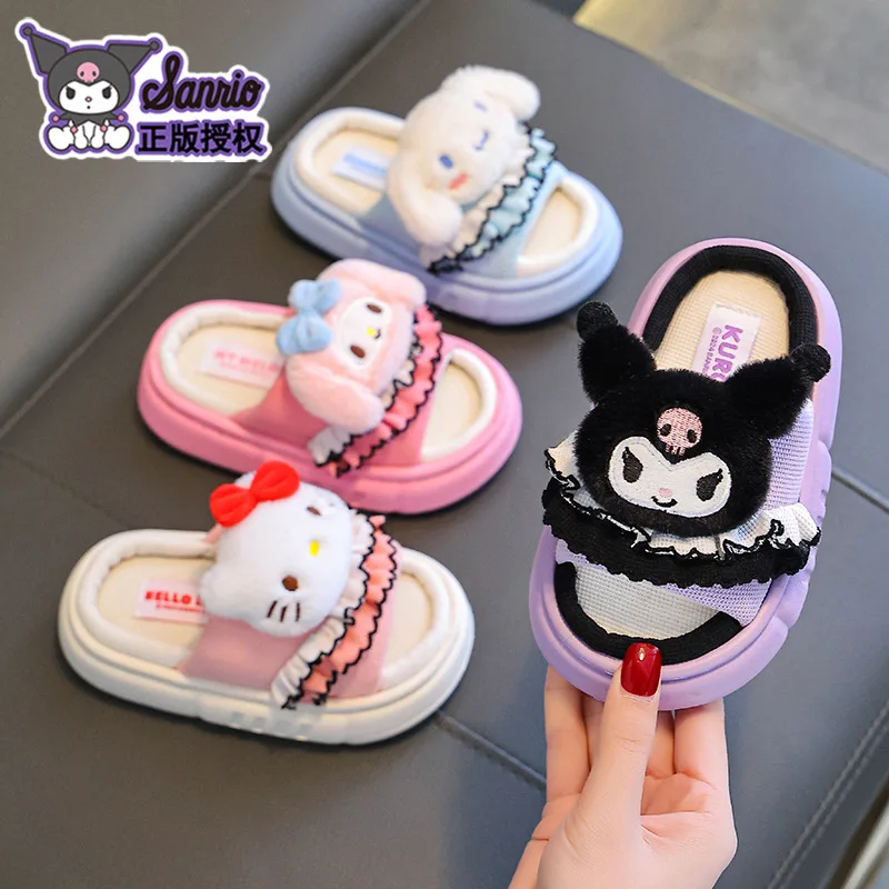 

Лидер продаж Sanrio Girl Kuromi Kawaii, модные удобные шлепанцы, студенческие весенне-осенние сезонные детские тапочки с героями мультфильмов аниме, новые