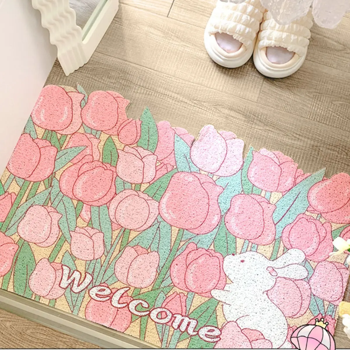 Welcome Rabbit Entrance Doormat Anti-slip PVC Floor Mats Croppable Entry Porch Hallway Entryway Home Decor Dust Removal Carpet