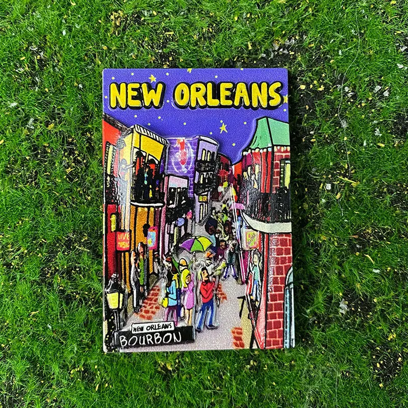 

New Orleans Bourbon Street 3D Resin Fridge Magnet - Colorful Cityscape Decor for Home & Office - Cute & Strong Magnet