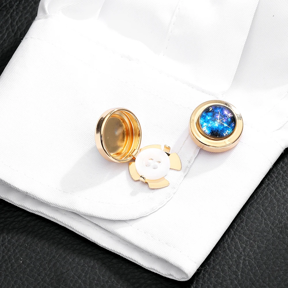 2Pcs/Set Funny Clock Watch Design Button Cover Clasp Glass Cabochon Art Picture Cufflinks For Shirt