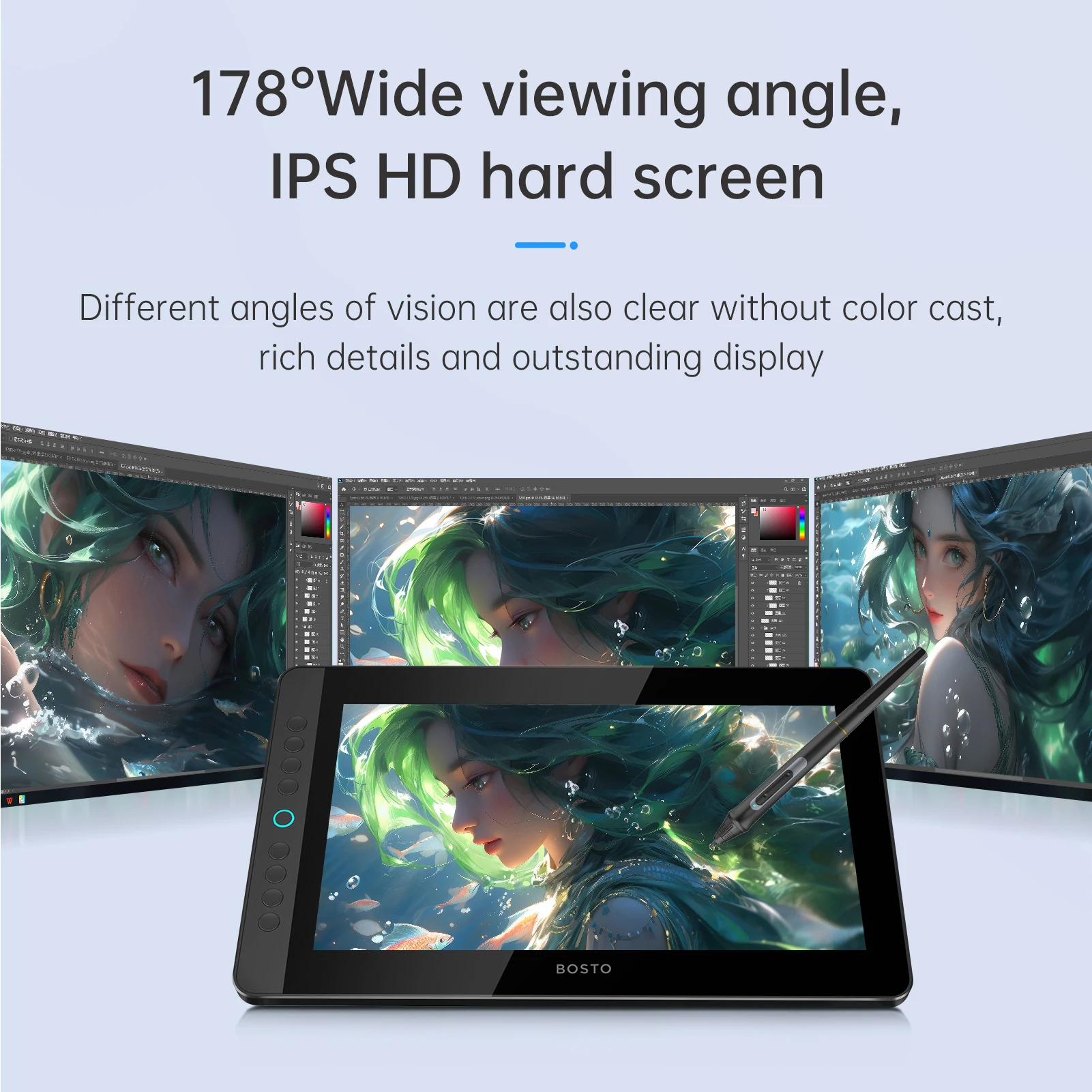 BOSTO BT-13HDK tablette de dessin graphique Portable 13.3 pouces H-IPS écran LED affichage Anti-éblouissement numérique Art dessin Pad 16K Pressu