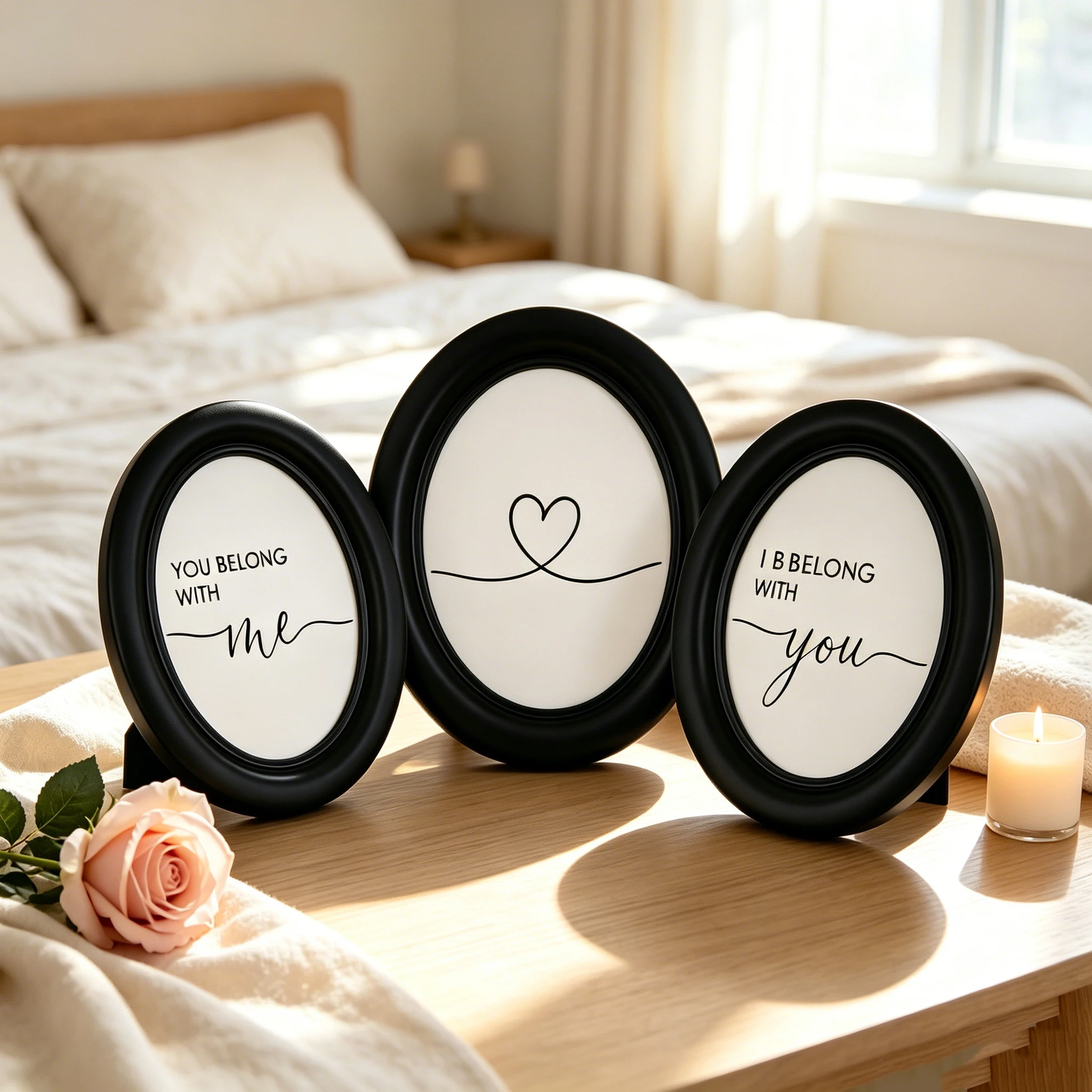 Black and White Nordic FOR YOU Line Art Wooden Elliptical Photo Frame, Perfect for Home & Holiday Decoration, Great Gift Choice