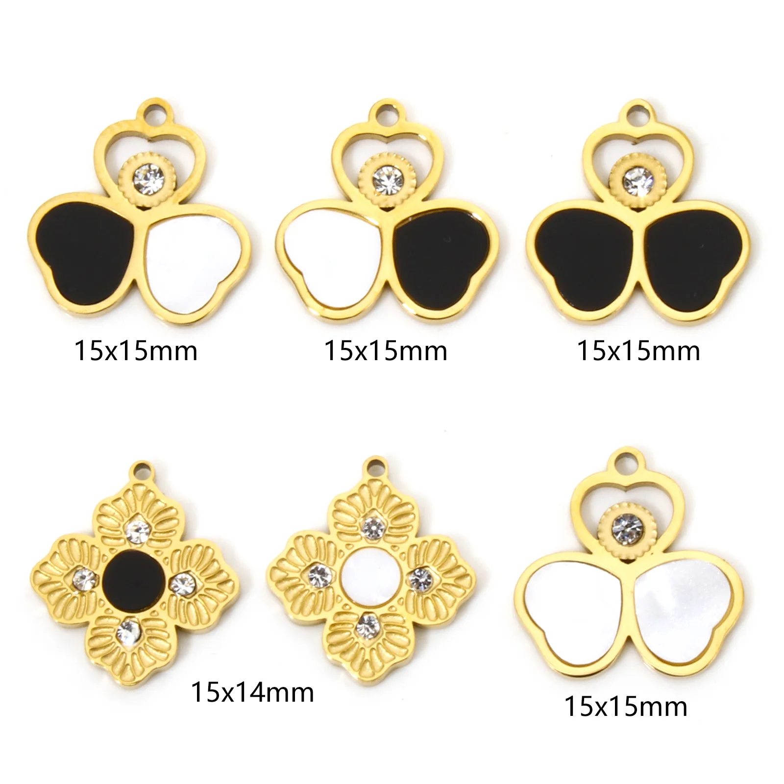 2pcs New Stainless Steel Charms Gold Color Flower Heart Black White Enamel Pendants DIY Earrings Necklace For Women Jewelry Gift