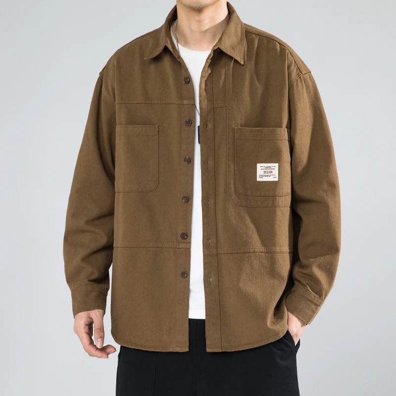 

Loose Long Sve Men's irt Jaet Casual Sle Spring Autumn Wear Resistant Youth Faion Button up Casual Outerwear