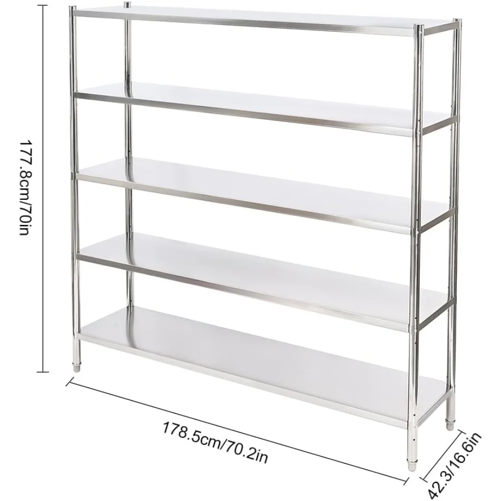 رف رفوف صناعي من الفولاذ المقاوم للصدأ بارتفاع قابل للتعديل - تخزين 5 طبقات بسعة 330 رطل لكل رف