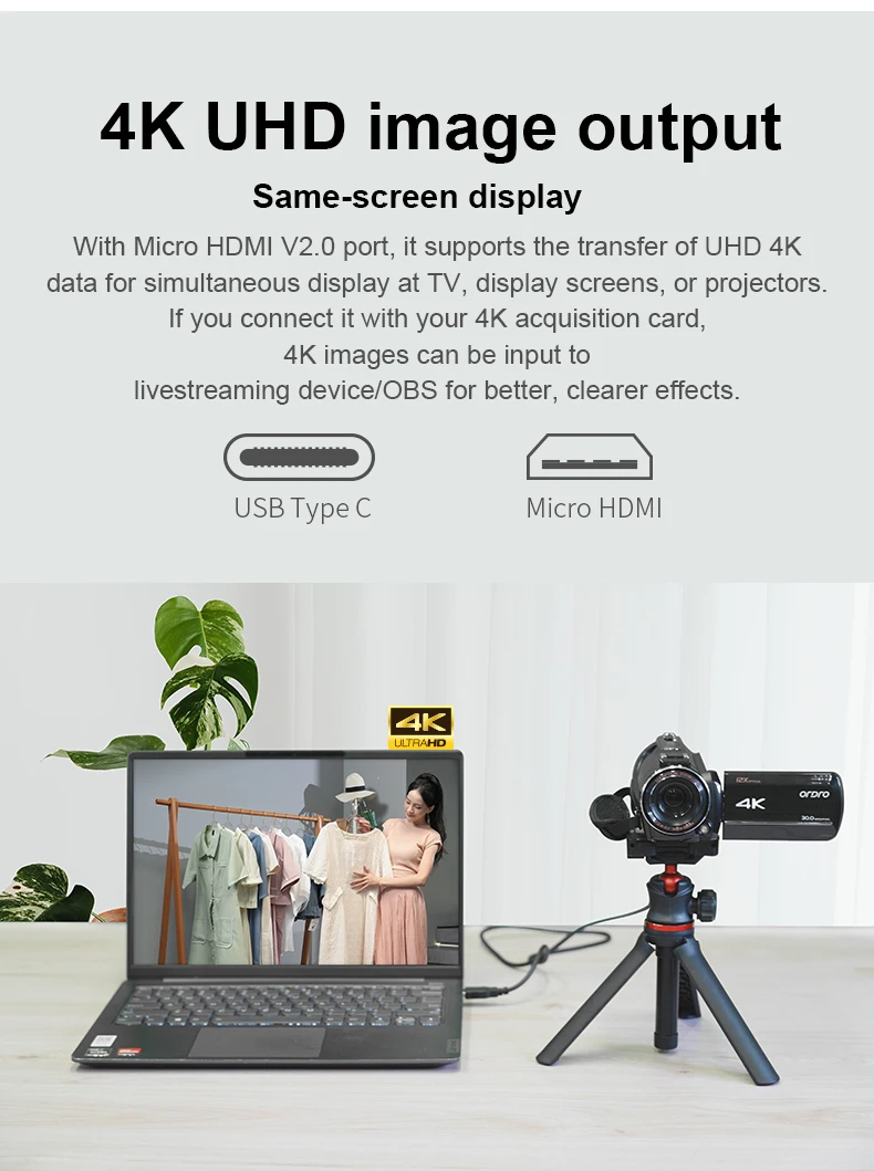 Live Stream Camera 4K Ordro AC5PLUS 12X Optical Zoom Vlog Camcorder Camara Digital for YouTube Videos Microfilm Recording