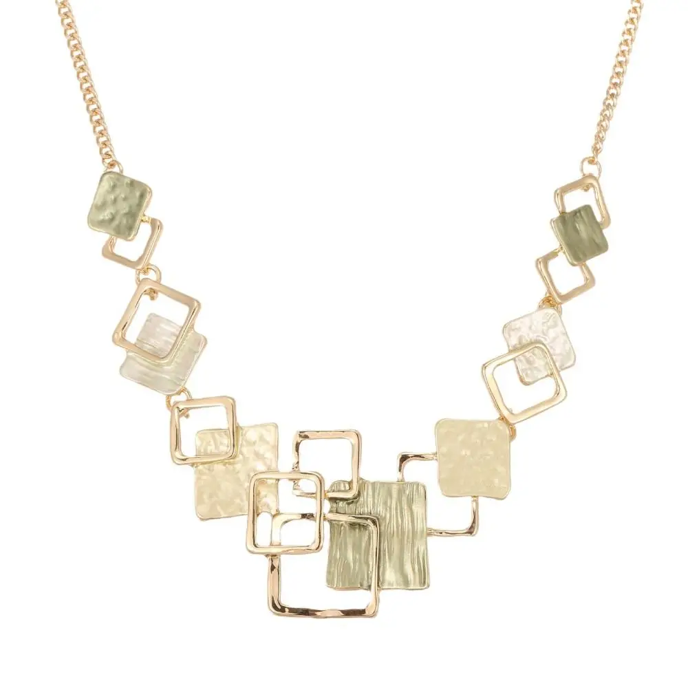 

Ornaments Geometric Necklace Bracelet Earrings Hollow Out Textured Vintage Colored Necklace Enamel Vintage Square Bracelet Party