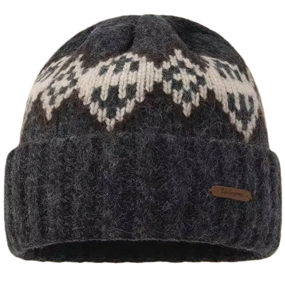 Unisex Fair Isle Style Slouchy Wintermützen Mode Paar Mützen Lässiges Rautenmuster Dekor Winter Strickmützen für Männer Frauen