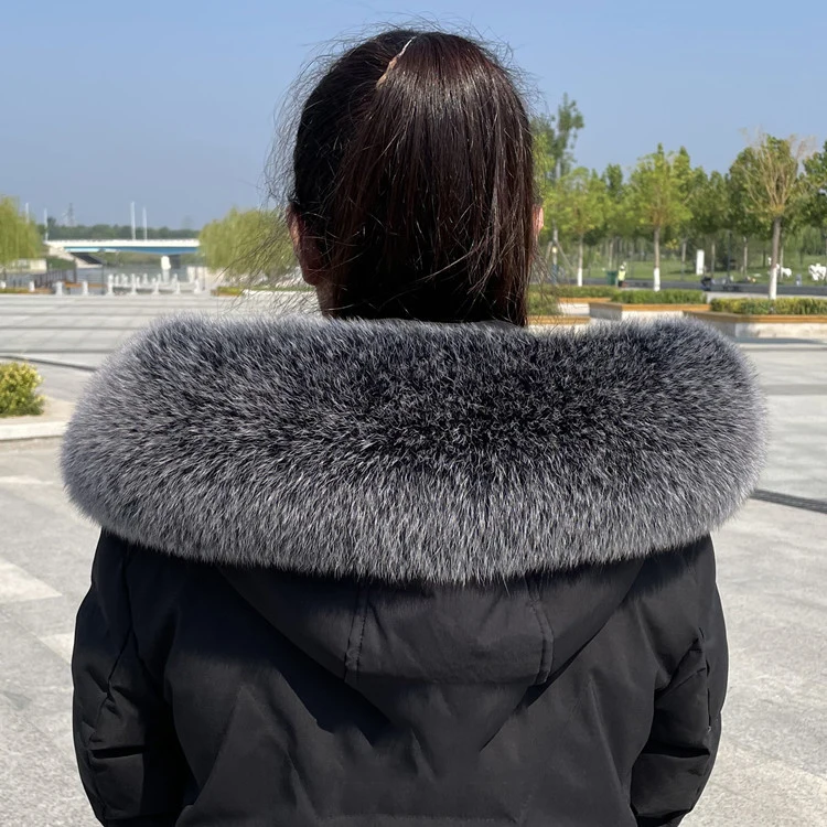 100% Real Fox Fur Collar Neck Warmer Fur Scarves Winter Parkas Coat Hood Fur Trims Strips Genuine Fur Scarf Shawls Black Collar