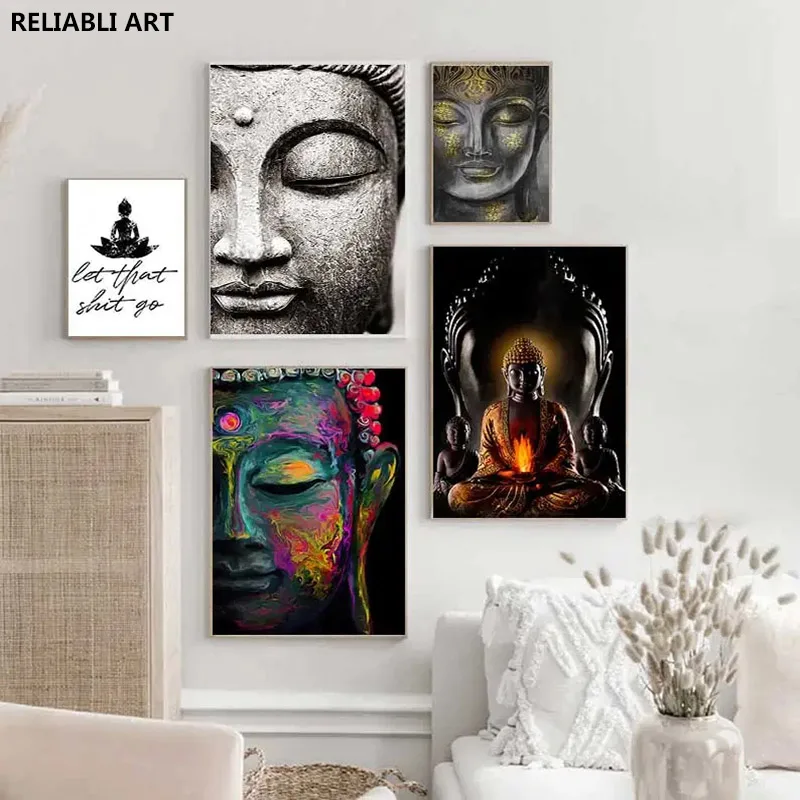 Modern Buddha Canvas Art Paintings Pictures Buddhism Figure Posters, Peints Colorful Abstract Buddha Statues,Wall Decoracion