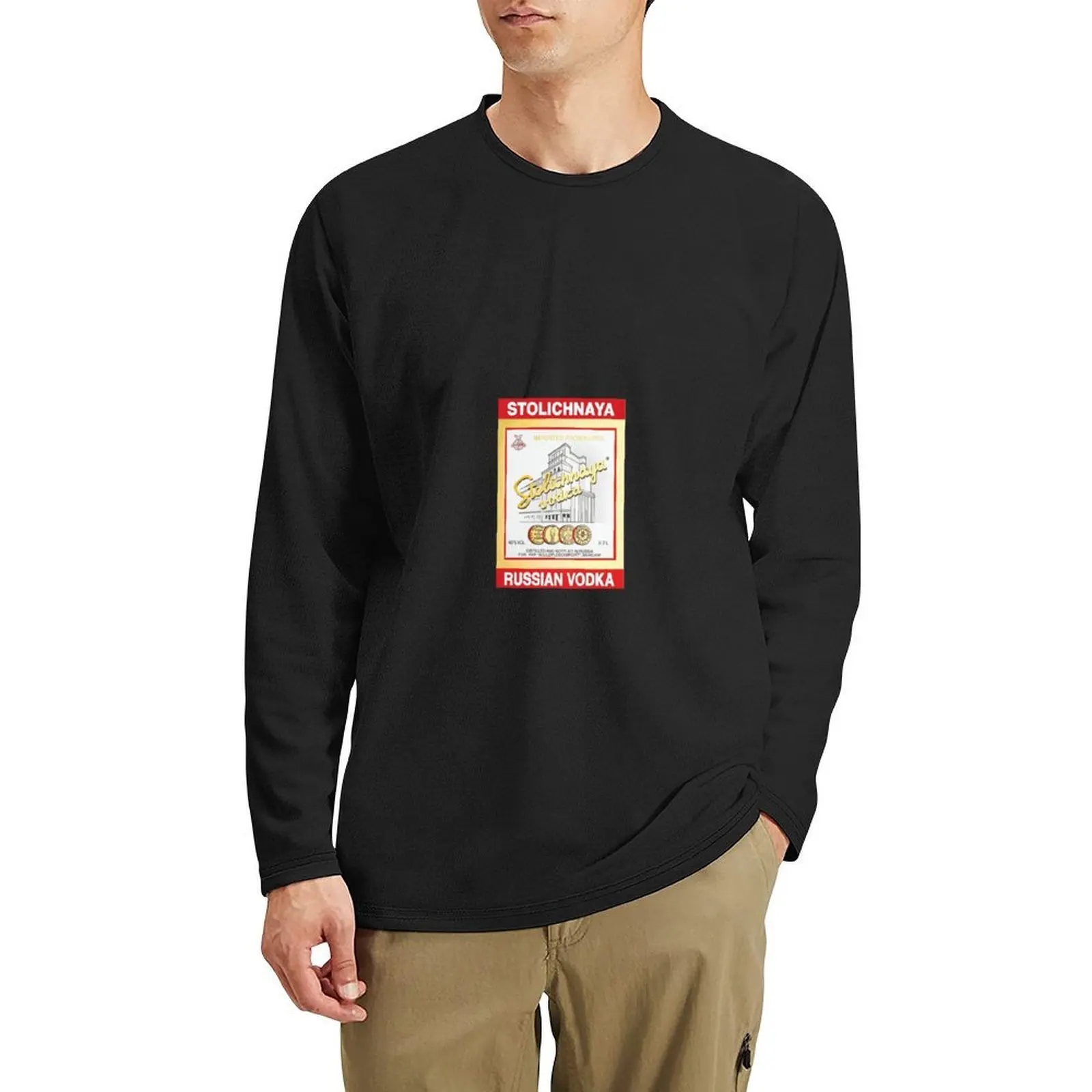 Camiseta larga con logo de Vodka Stolichnaya, camisetas divertidas, camiseta vintage, ropa kawaii, camisetas divertidas para hombres de algodón