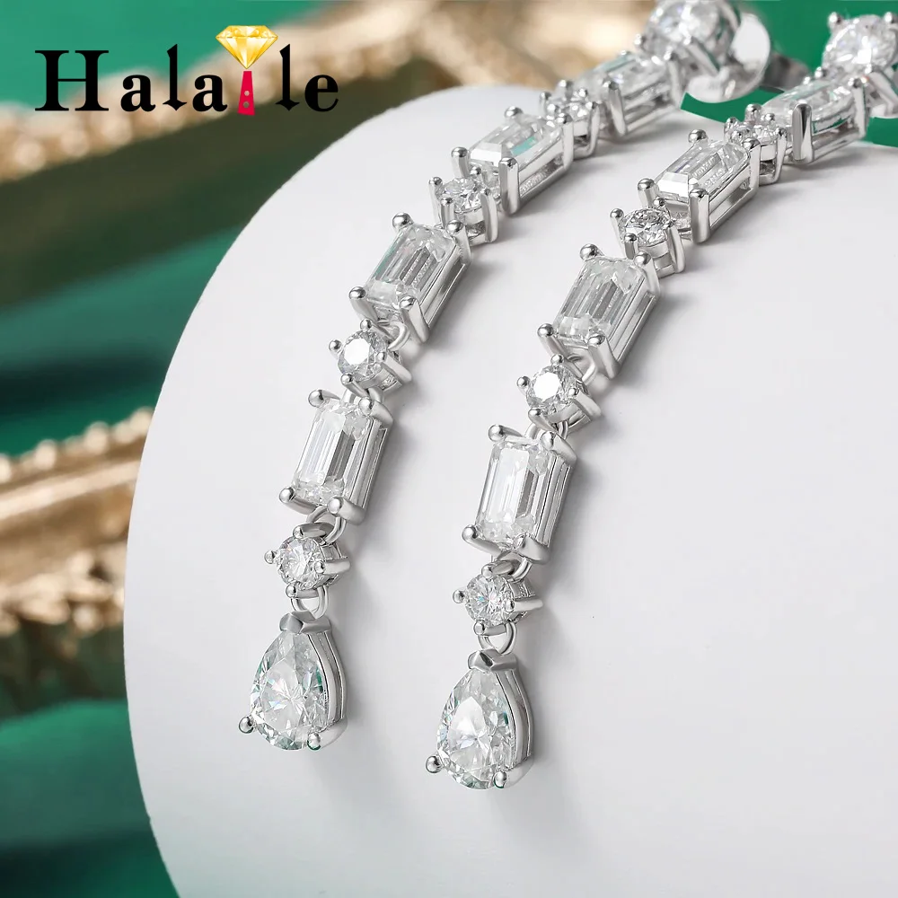 

Halaile D Color Moissanite S925 Sterling Silver Long Drop Earrings with GRA Luxury Fine Jewelry Women Bridal Wedding Trendy Gift