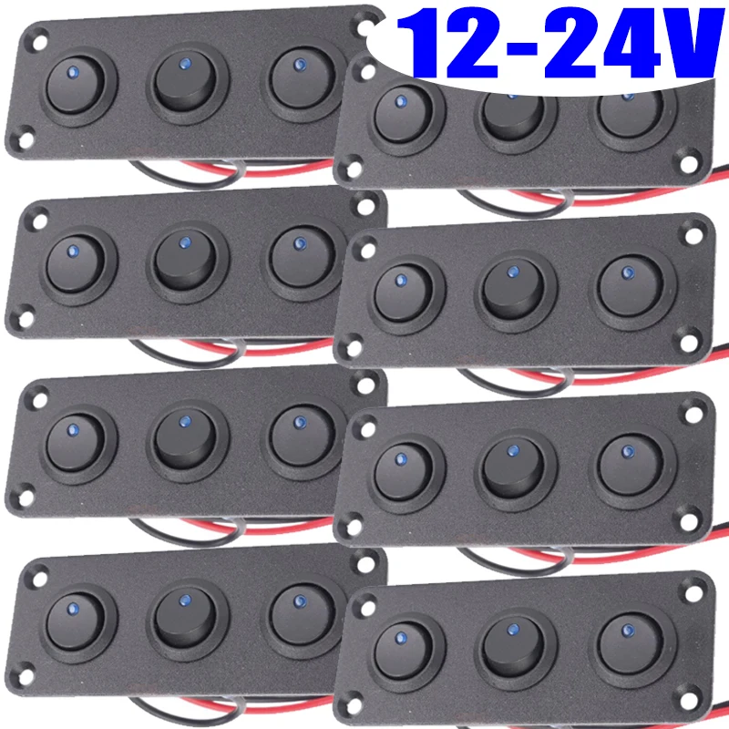 Car Boat Marine RV Truck Blue 1-5 Gang Toggle Switch Panel Universal 12V-24V LED Styling Accessories Marine Rocker Switch Parts