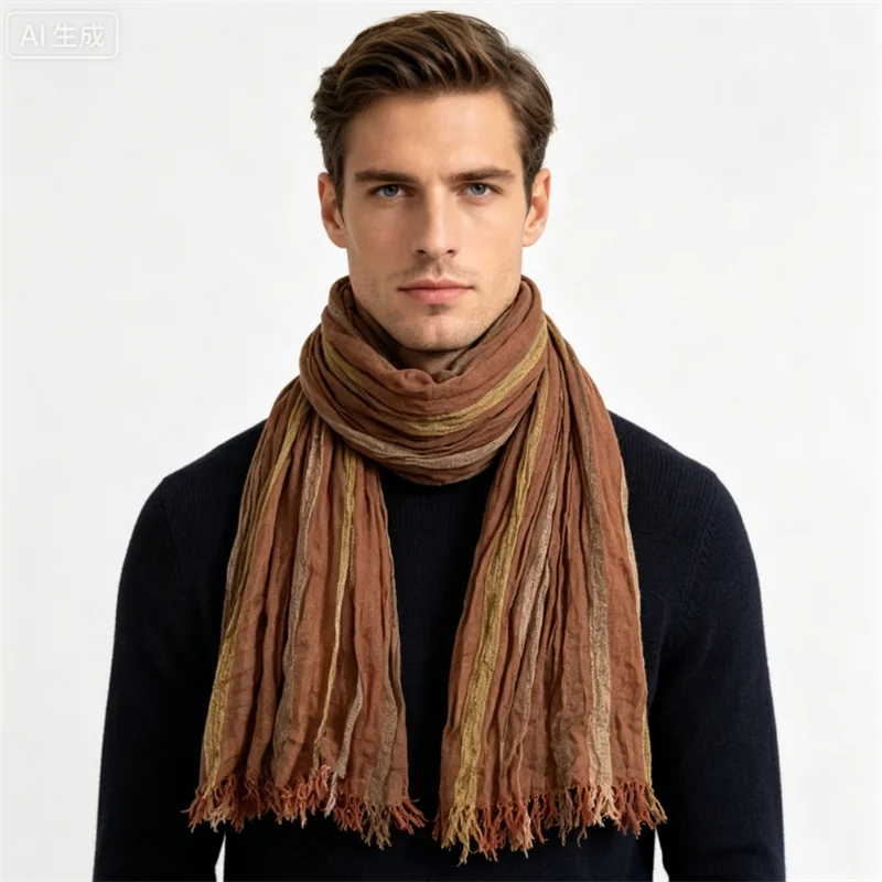 Designer Patchwork Cotton Linen Striped Men's Scarves Autumn Winter Warm Neckerchief Male Accessories Pashmina Bufandas Shawls