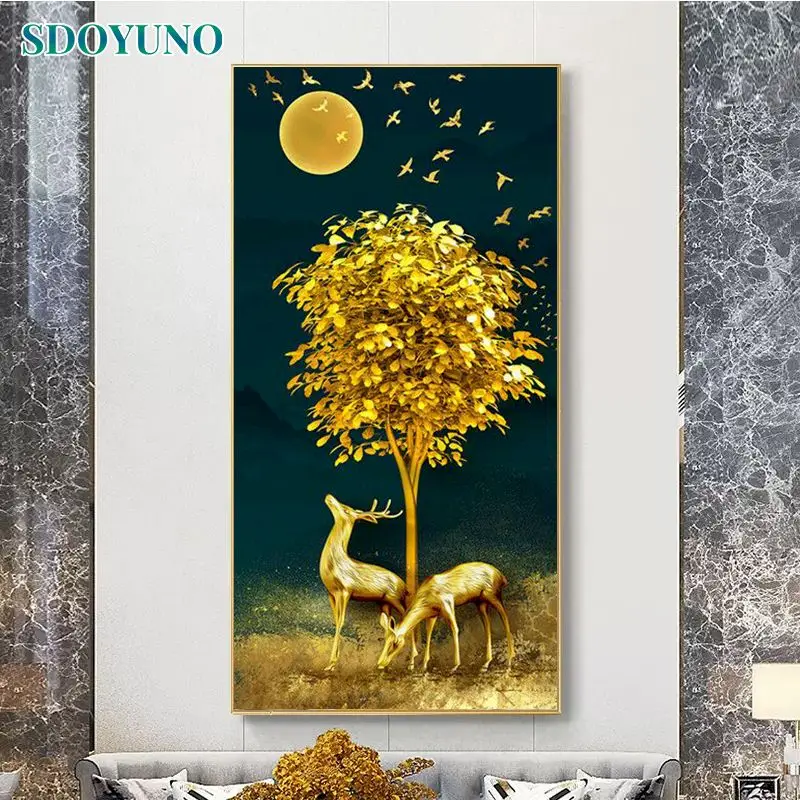 

SDOYUNO DIY Frame Painting By Numbers For Adults Colorful Trees Oil Handpainted Coloring By Numbers With Large Size Diy Gift Pic