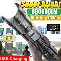 LED Super Bright Flashlight USB Rechargeable Portable Ultra Power Torch Lamp Retractable Digital Zoom Powerful Light for Camping