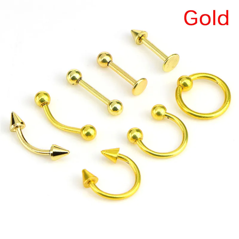 Mixed 8PCS 16G Stainless Steel Helix Piercing Jewelry Ear Eyebrow Nose Lip Rings