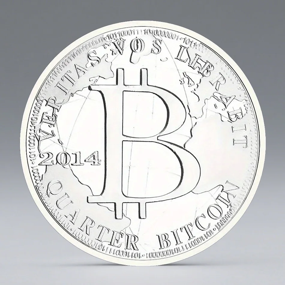 Bitcoin 2014 Collectible Silvery Plated Souvenir Coin Bitcoin Cryptocurrency Coin Physical Crypto Coin Commemorative Coin