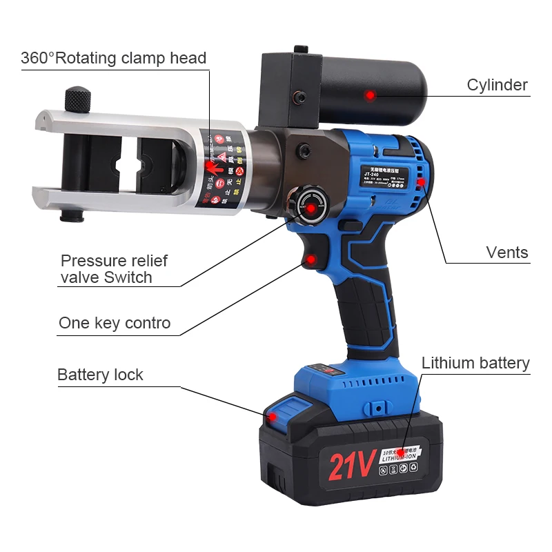 Rechargeable Hydraulic Pliers JT-240 Electric Hydraulic Crimping Pliers Charging Cable Crimping Tool Crimping Range 16-300mm²