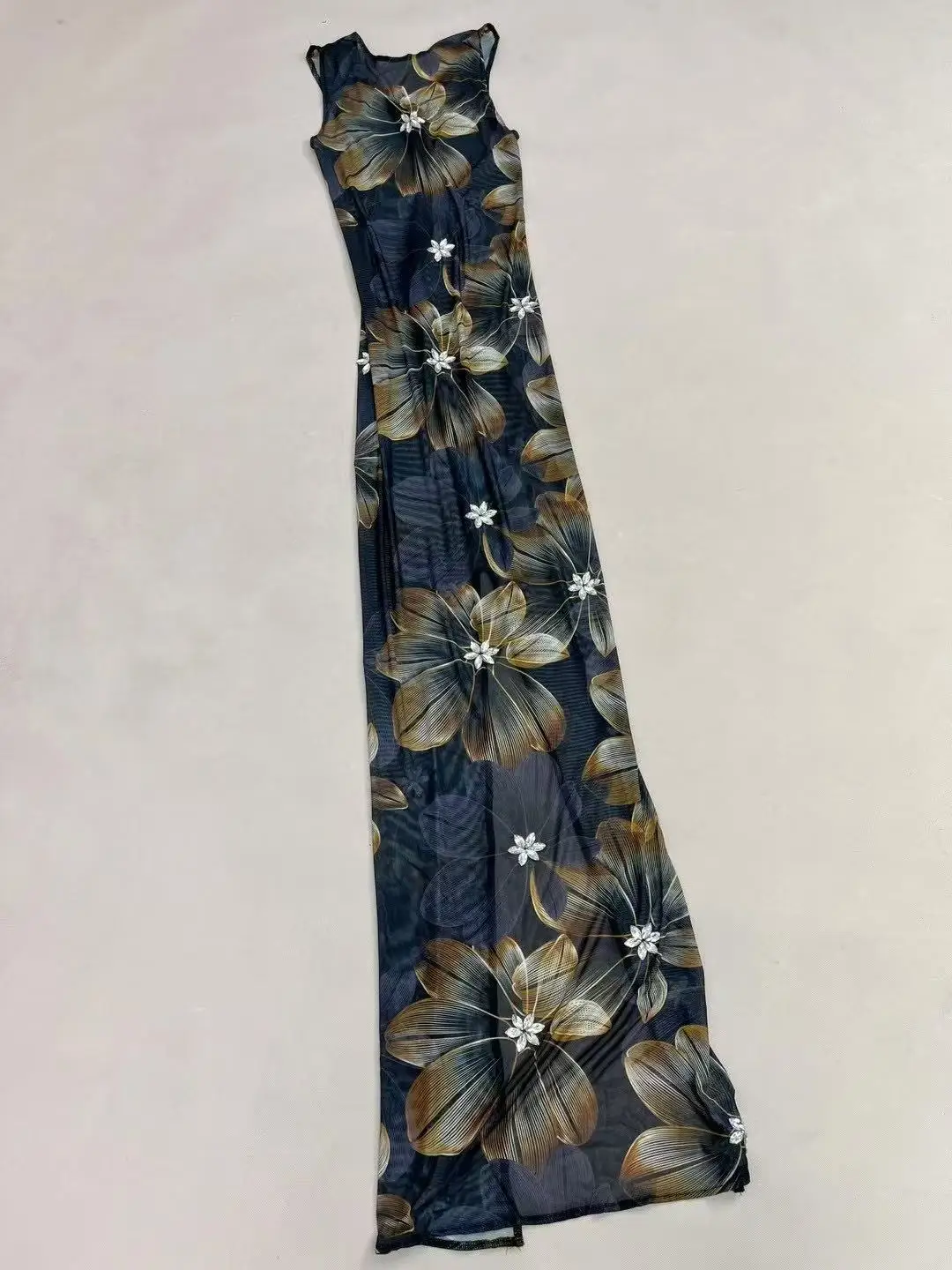 Kobiety nowoczesna stylowa suknia wieczorowa kwiatowe wzory dżetów seksowna przezroczysta sukienka z siateczki impreza koktajlowa kostium do sesji zdjęciowej