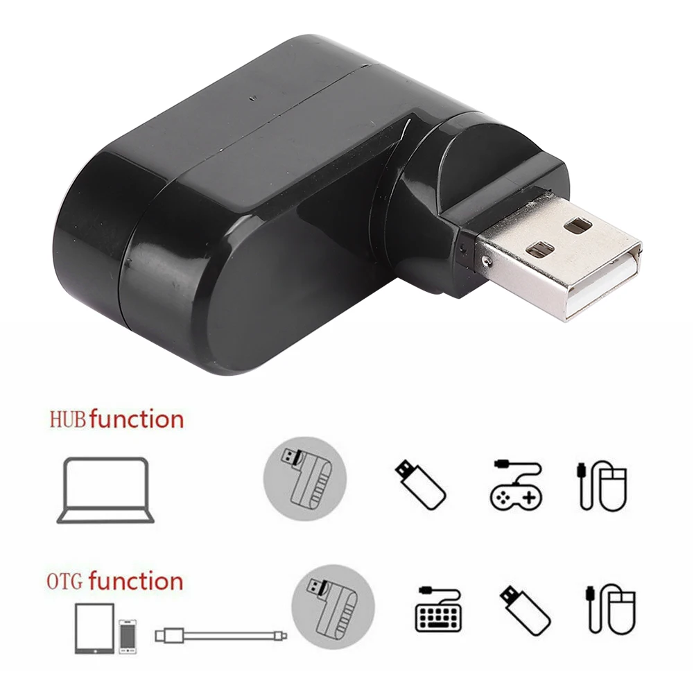 Docking Station 3-Port Hub USB2.0 Splitter Computer Accessory Rotatable Thin Lightweight Black Docking Station USB Splitter Hub
