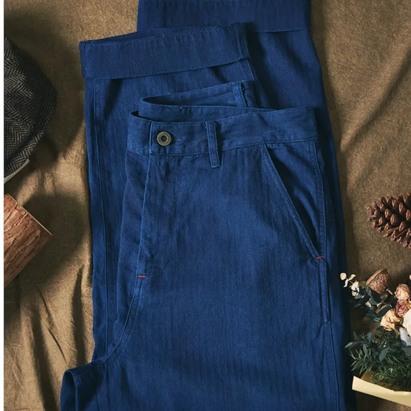 Pantalon rétro de style japonais pour homme, vêtements de style Amekaji, plante teintée en bleu, fjCasual