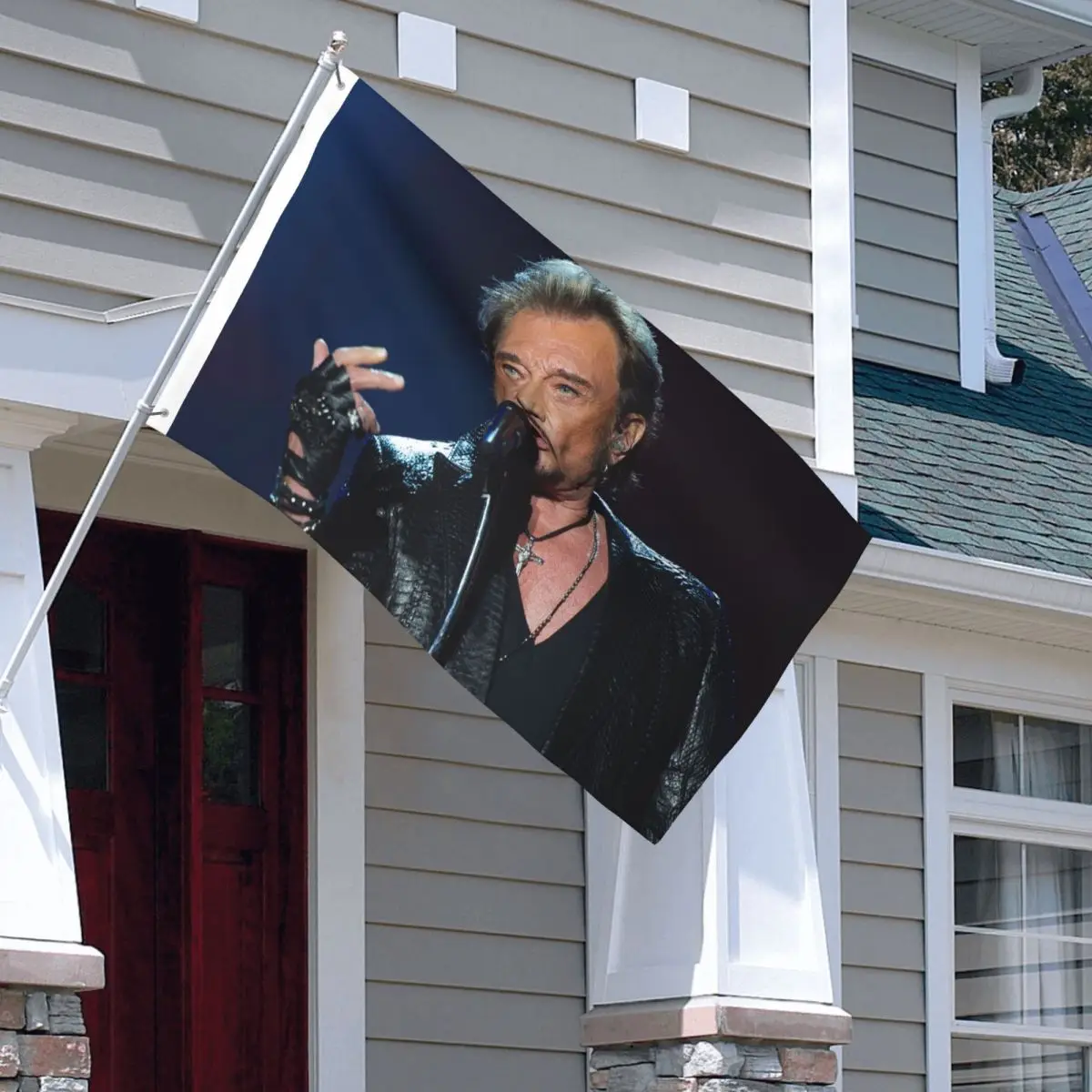 Fashionable Rock Star Flag Double Sided Indoor Outdoor Banner Johnny Hallyday 2 Grommets Hanging Decoration