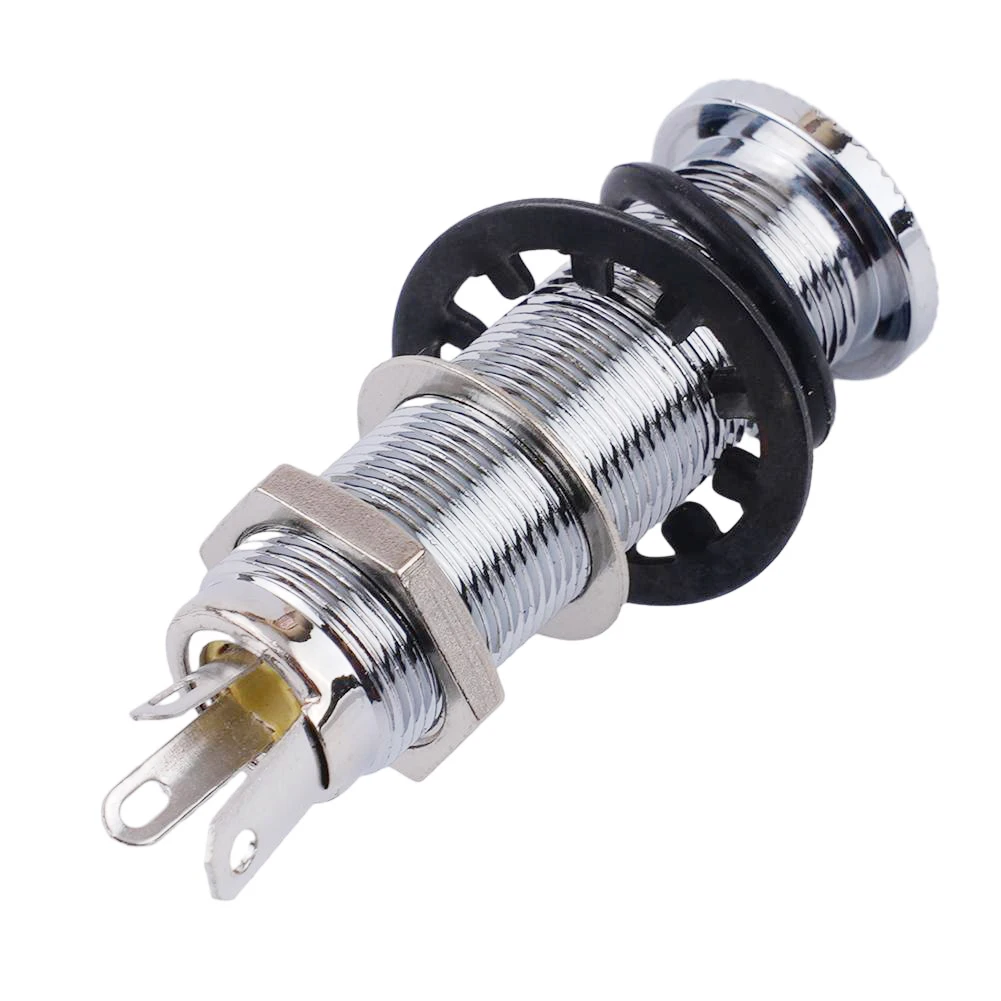 1pcs Electric Guitar Jack- Anti-noisy Bass Parts 6.35mm Stereo-Output Input 1/4 Inch Socket Plug- Brass Straight Ribbed Tube