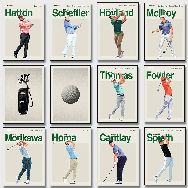 Golf Legend Sport Player Poster Golf Bag Canvas Painting Print Minimalist Wall Art for Office Gift Ideas Men Athlete Room Decor