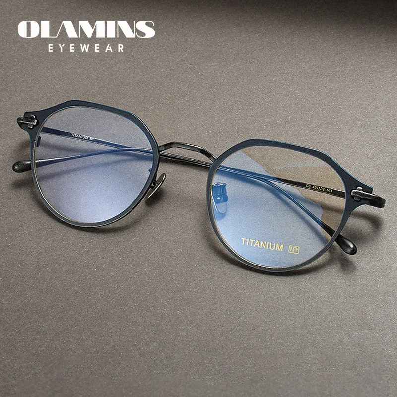 

OLAMINS New Style Metal Round Frame Eyeglasses Anti Blue Ray Vintage Spectacles Men's Round Metal Retro Glasses