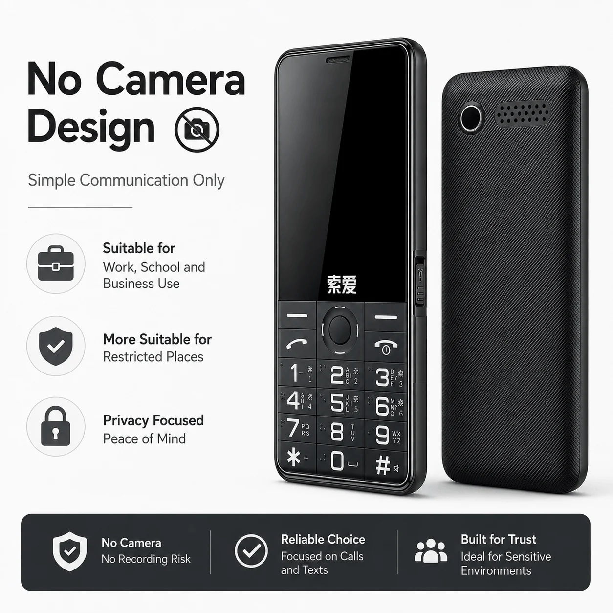No Camera Feature Phone Dual SIM Big Button Senior Mobile Phone 2.4 Inch Screen Compact Backup Keypad Cell Phone Basic Mobile 2G