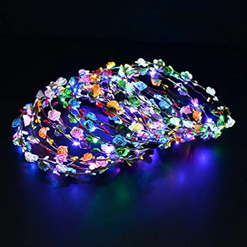 

5PCS LED Flower Crown Headband Luminous Led Headpiece Light Up Flowers Wreath Headdress for Girls Women Wedding Festival Holiday