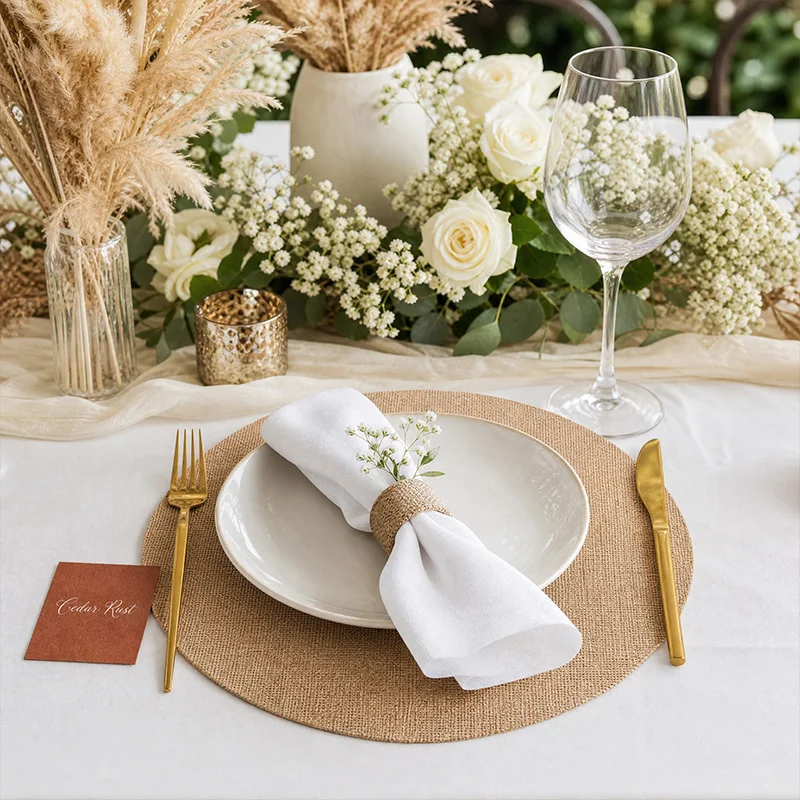 4/9/12 Pack Placemats Bohemian Jute Round Woven Placemat 30cm Round Wedding Table Mats Brown Rustic Style Dinner Party Decor