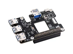 PCIe a USB 3.2 Gen1 HAT para Raspberry Pi 5, PCIe a USB HUB, 4x puertos USB de alta velocidad, sin controlador, plug and play, HAT + Standar