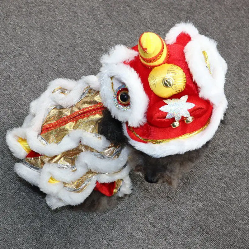 Pet Lions Dance Costume Dog Costume Jacket Cat Coat Clothes Puppy Festival Cosplay Chinese New Year Clothing Decoration Outfit