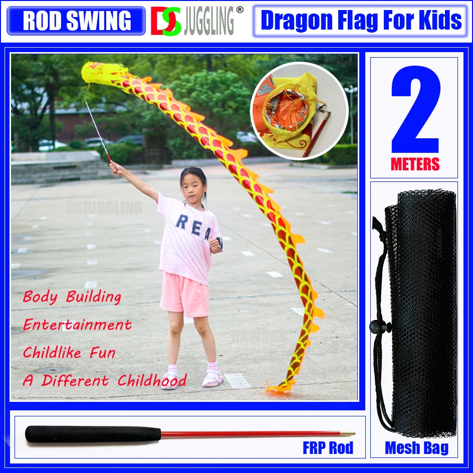 Dragon Dance 2-meter Pole Throwing Children's Colored Rod Swing Ribbon Dragon Flag Festival Gift