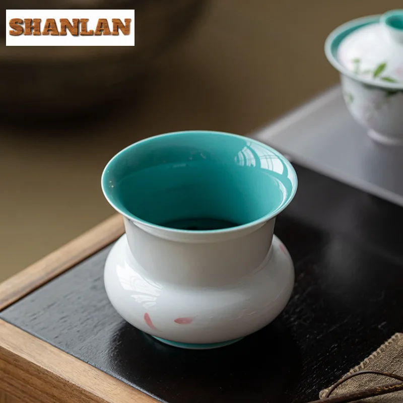 

360ml Turquoise Green White Porcelain Jianshui Tea Wash Tea Dust Cylinder Barrel Tea Residue Barrel Household Chaxi Ornaments