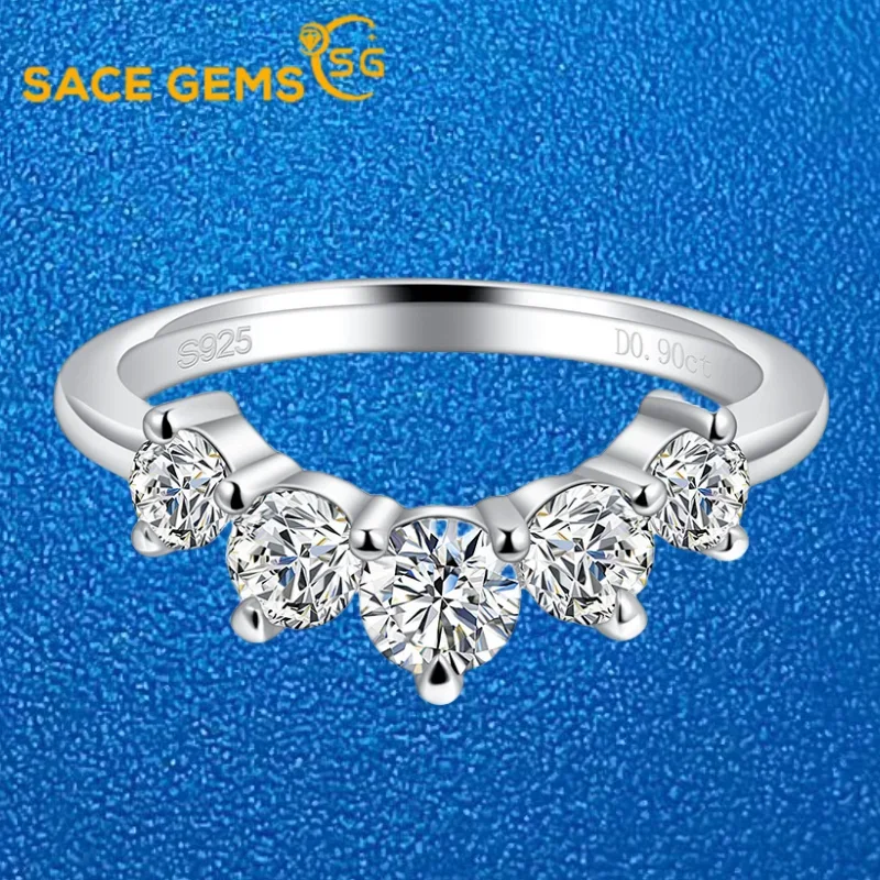 

SACE GEMS 925 Sterling Silver Ring Full Moissanite Diamonds with Certificate Fine Jewelry Wedding Engagement Rings for Women