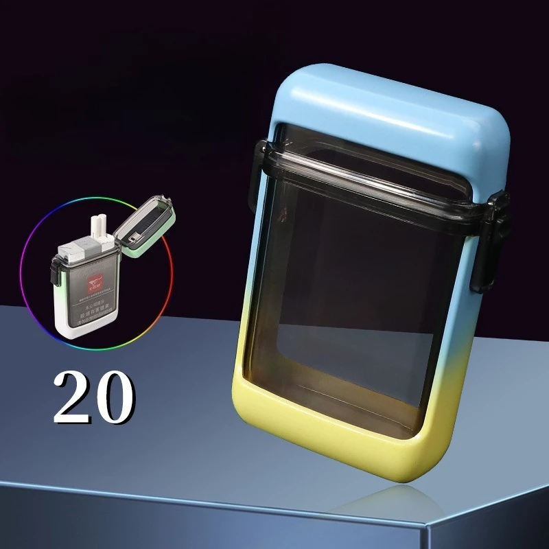 

Newest Hot-selling Transparent Plastic Cigarette Box Lighter 20 Packs of Coarse Cigarette Box USB Electronic Cigarette Lighter