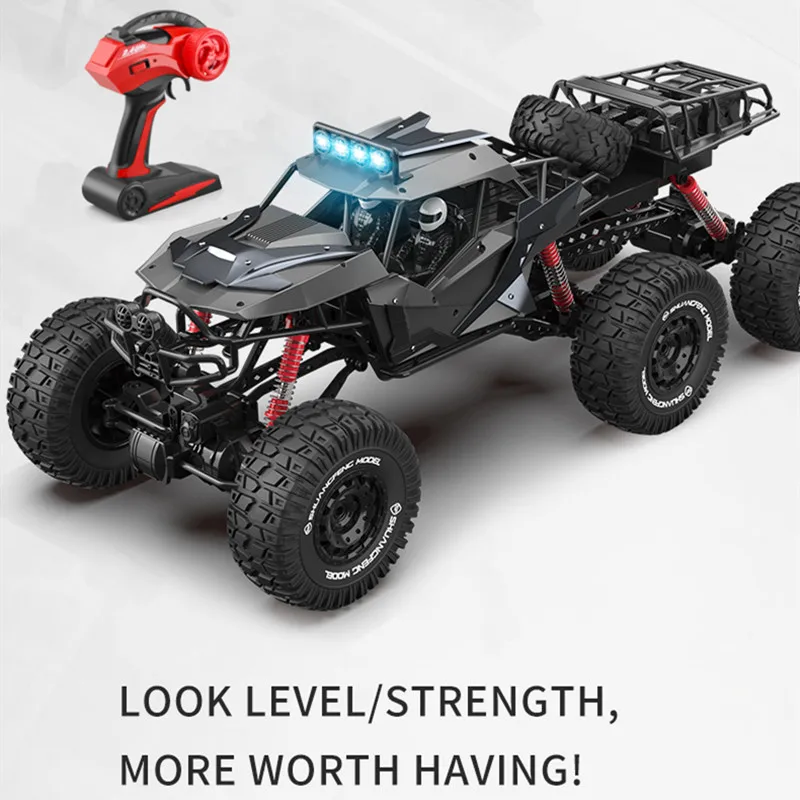 Camión teledirigido de alta velocidad, seis ruedas grandes, 70CM, 2,4G, todo terreno, 4WD, absorción de impacto independiente, iluminación LED, coche teledirigido
