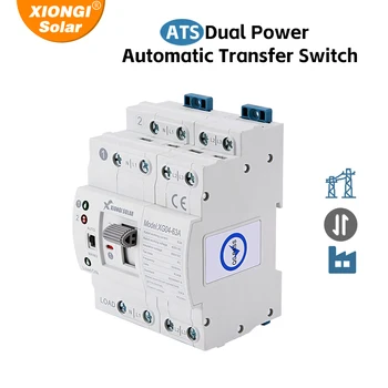 XIONGISOLAR XG02-63A DIN Rail Mini ATS Automatic Transfer Switch 6A~63A 2P 4P Dual Power Selector Switches for 220V Generator
