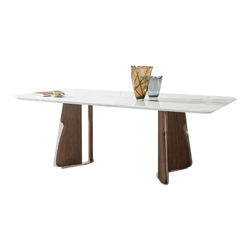 

Marble dining table household light luxury high-end retro dining table and chairs walnut rectangular high-end dining table