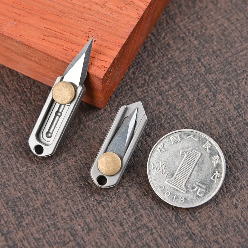 1pc New Pure Titanium Mini Push Knife  Keychain Pendant Unpacking Express Opening Utility Knife