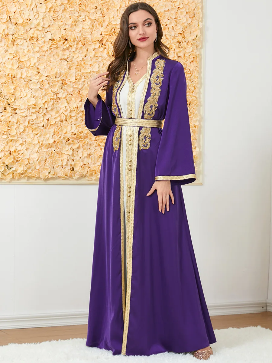 Turkey Muslim Abaya Dress Women Morocco Kaftan 2 Piece Set Eid Ramadan Party Dresses Dubai Abayas Belted Maxi Vestdios 2023 Robe