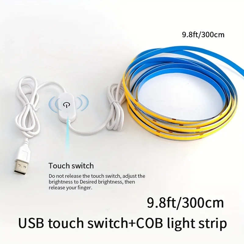 USB LED COB Light Strip Touch Dimmer Flexibele Diode Tape 5V Lineaire Binnenverlichting Lamp Kamer DIY TV Spiegel Backlight Muur Decor